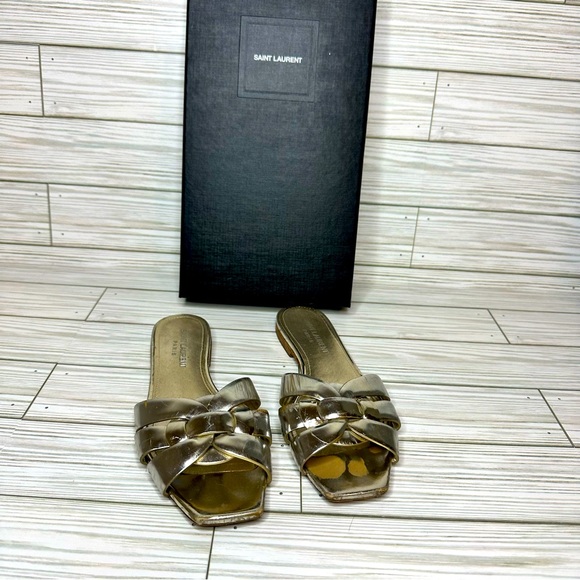 Saint Laurent Gold Tribute Sandals - Picture 1 of 4